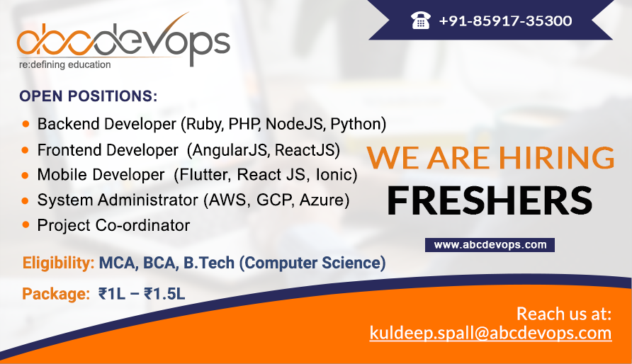 We are hiring Freshers
